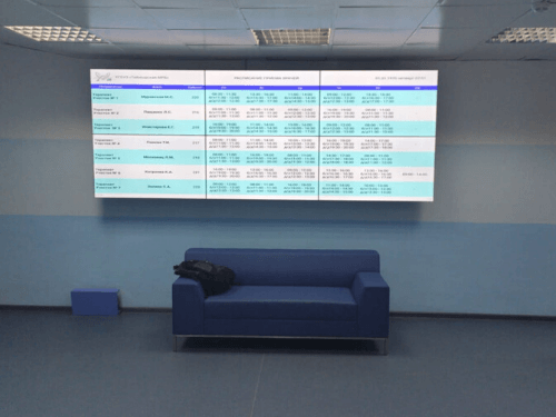 Система электронного расписания приема врачей NEXTLER с видеостеной из 6 панелей 43 дюйма